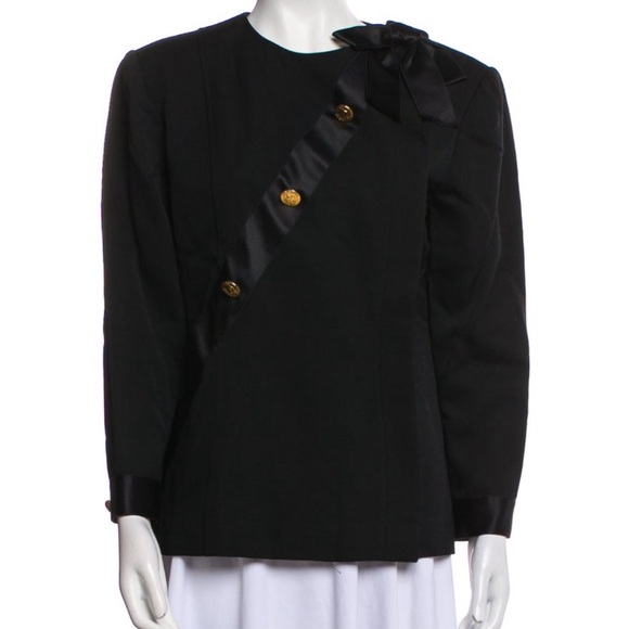 Rare Lovely Chanel Black Wool Silk Jacket Gold Elephant Buttons size Med Large